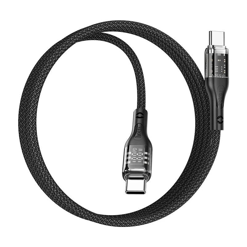 Hoco U115 Type C to Type C PD 100W Transparent Data Cable With Display - 1.2 Meter / Black Hoco