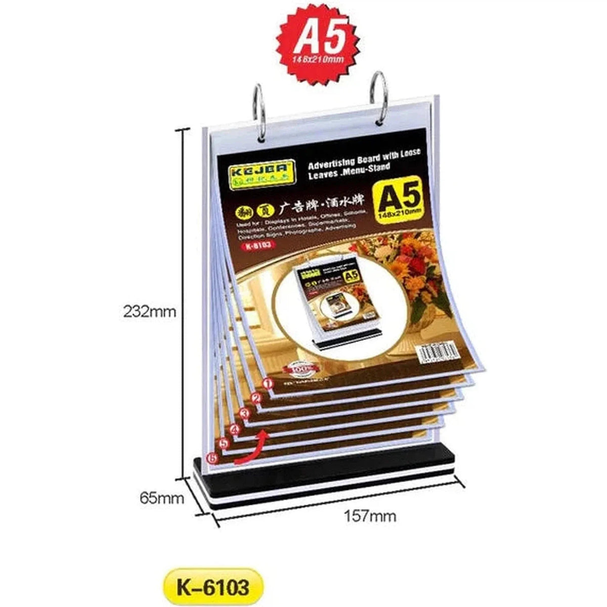 Kejea K-6101 Advertising Board With Loose Leaves/Menu Stand (A4V) - 6 Pages ColorWaves