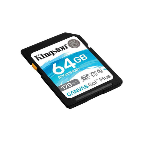 Kingston SD 64GB SDXC Canvas Go Plus 170MB/s Read UHS-I, C10, U3, V30 Memory Card (SDG3/64GB) Kingston