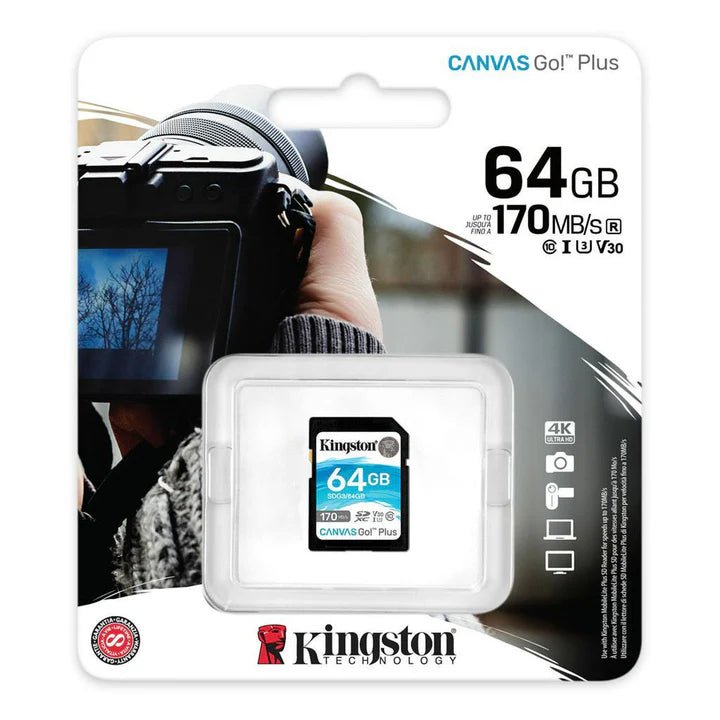 Kingston SD 64GB SDXC Canvas Go Plus 170MB/s Read UHS-I, C10, U3, V30 Memory Card (SDG3/64GB) Kingston