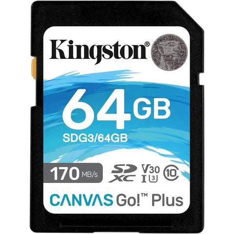 Kingston SD 64GB SDXC Canvas Go Plus 170MB/s Read UHS-I, C10, U3, V30 Memory Card (SDG3/64GB) Kingston