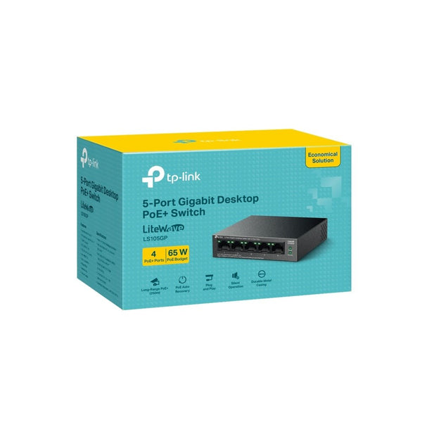 TP-Link (LS105GP) 5-Port Gigabit Desktop Switch with 4-Port PoE+ - 10 Gbps / LAN