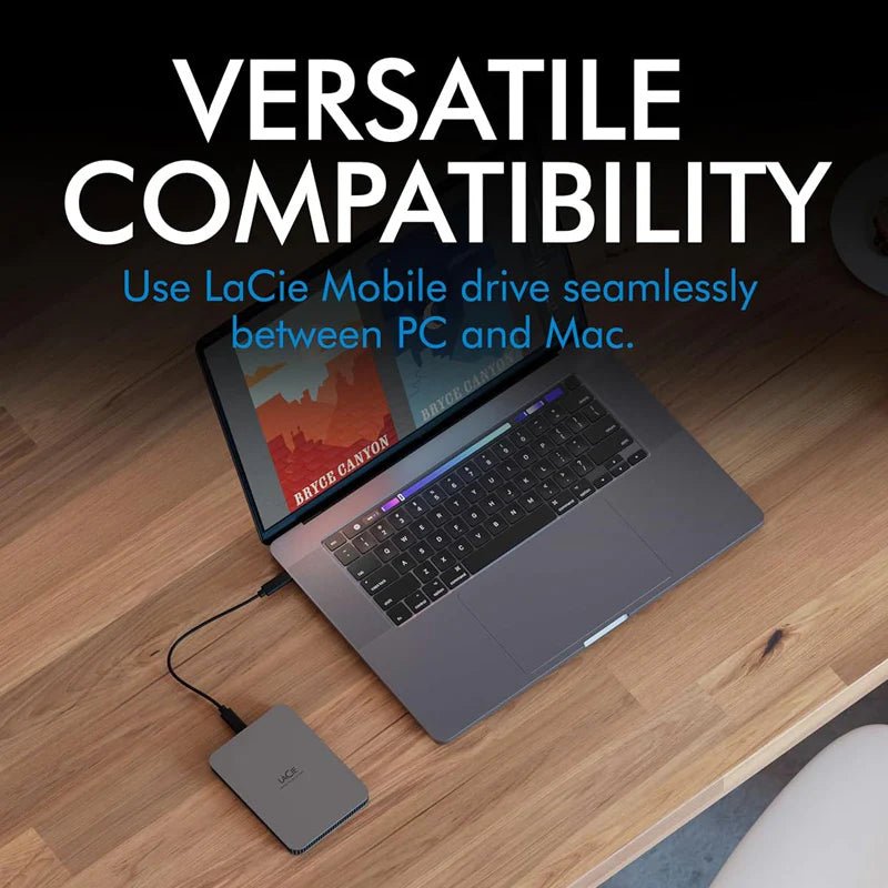 LaCie Portable Mobile Drive - 5TB / USB 3.2 Gen 1 / Type-C / Titanium Silver / External Hard Drive ColorWaves