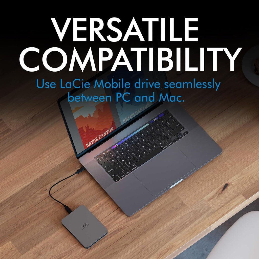 LaCie Portable Mobile Drive Secure - 4TB / 5.0 Gbps / USB 3.2 Gen 1 / Type-C / Space gray / External Hard Drive ColorWaves