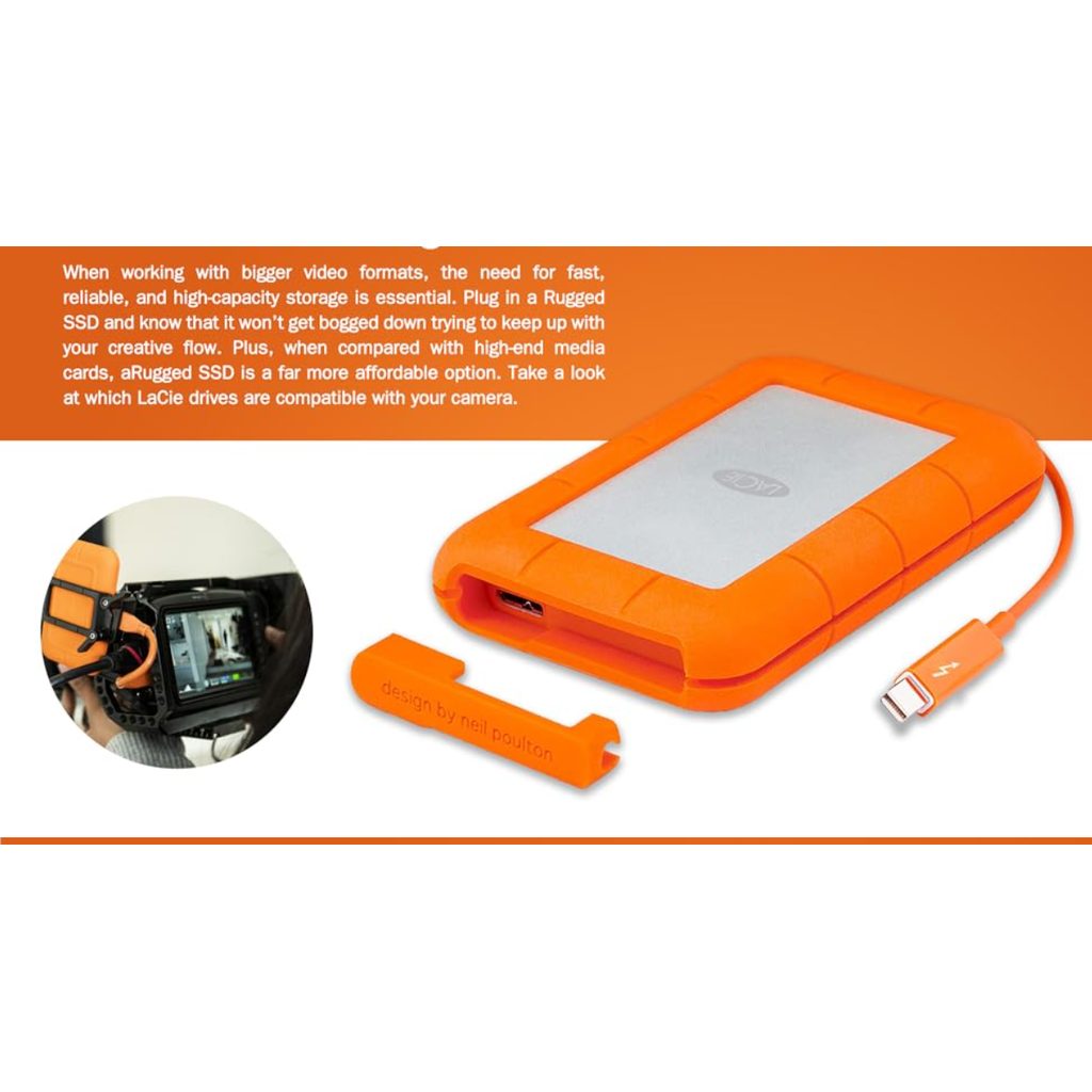 LaCie Rugged portable - 2TB / 5.0 Gbps / USB 3.1 Gen 1 / USB-C / External Hard Drive ColorWaves