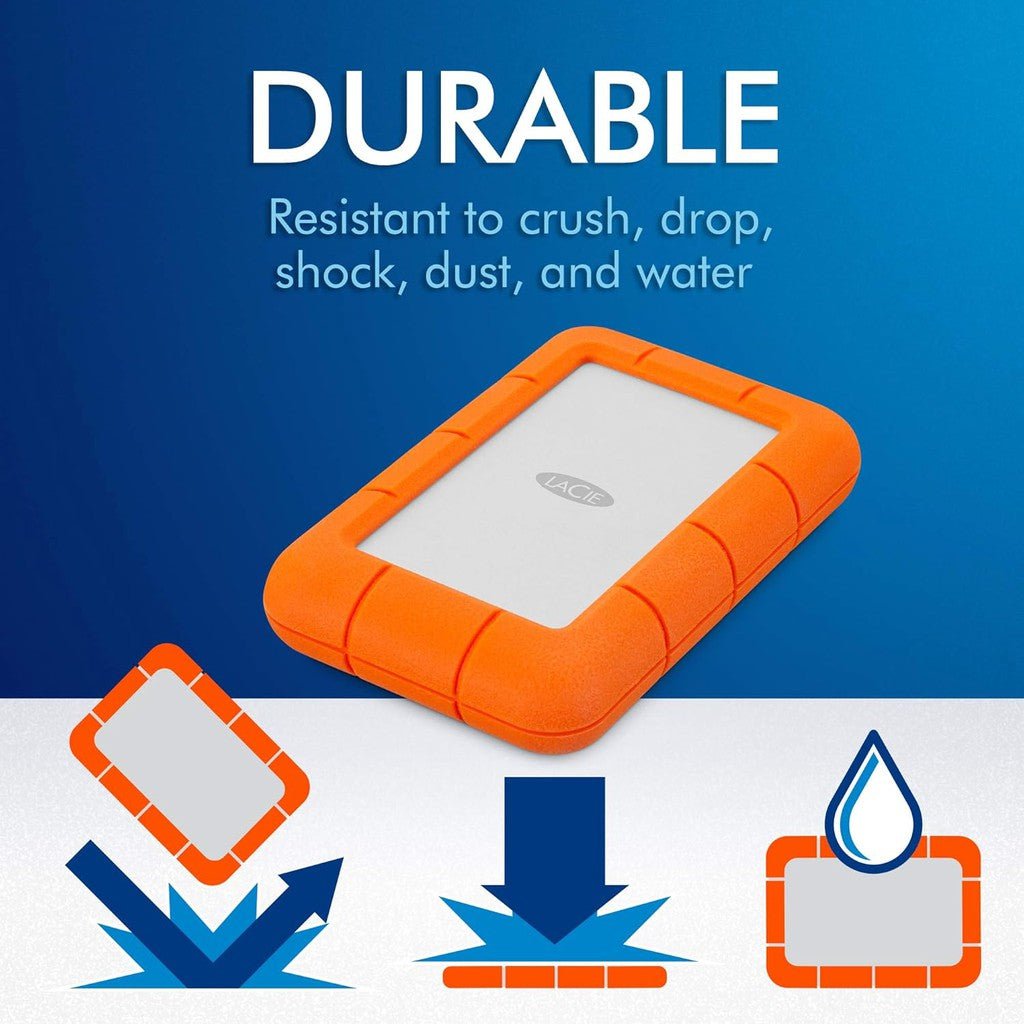 LaCie Rugged portable Mini - 2TB / 5.0 Gbps / USB 3.0 / Type-C / External Hard Drive ColorWaves