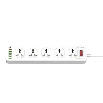 Ldnio 10 Outlet Power Socket - 10 Way / USB-C / 2 Meters / White Ldnio