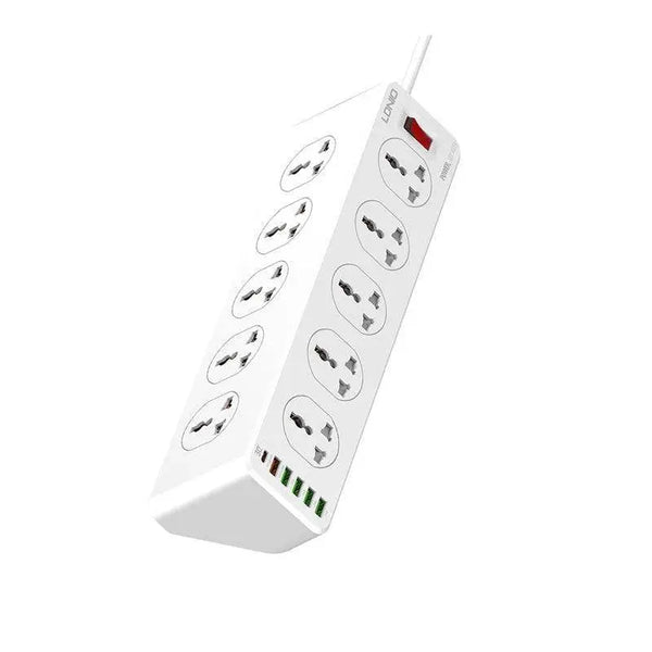 مقبس طاقة Ldnio ذو 10 منافذ - 10 منافذ / USB-C / طوله متران / أبيض