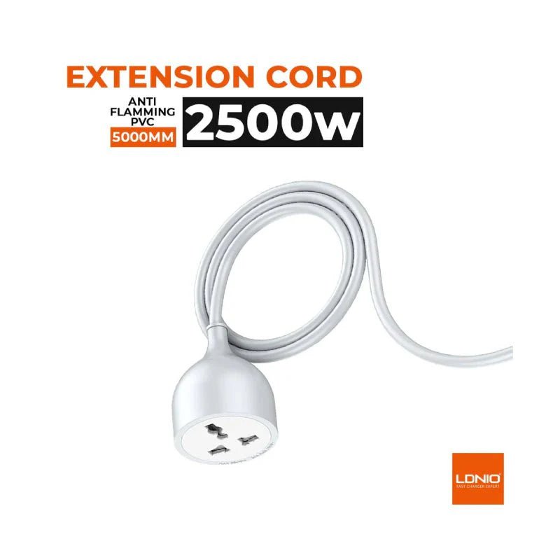 Ldnio 5M Extension Power Cord with Universal Socket 2500W – White Ldnio