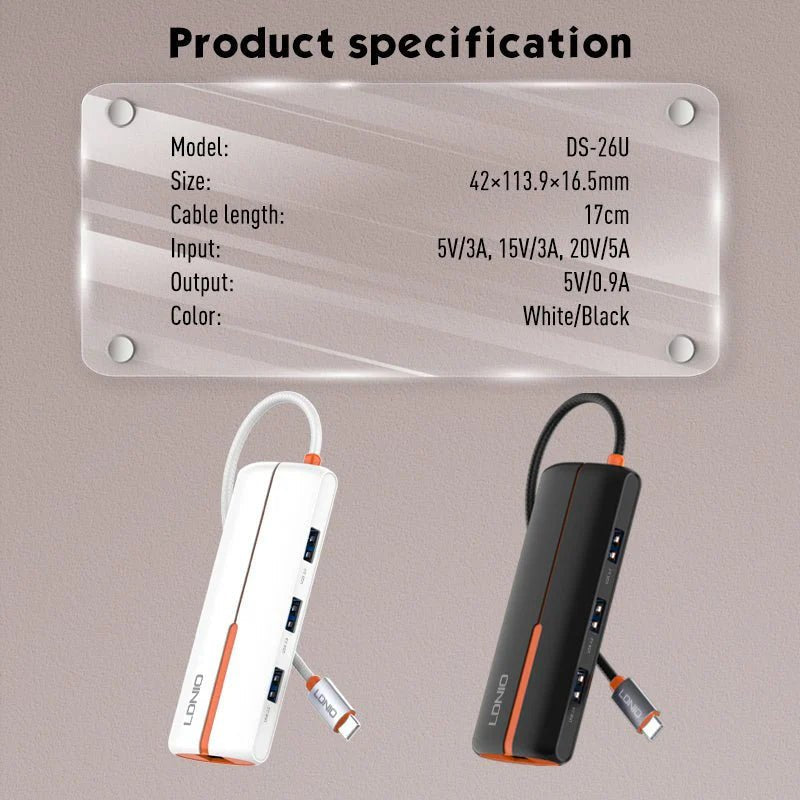 Ldnio 6 In 1 Type-C HUB Adapter White Ldnio