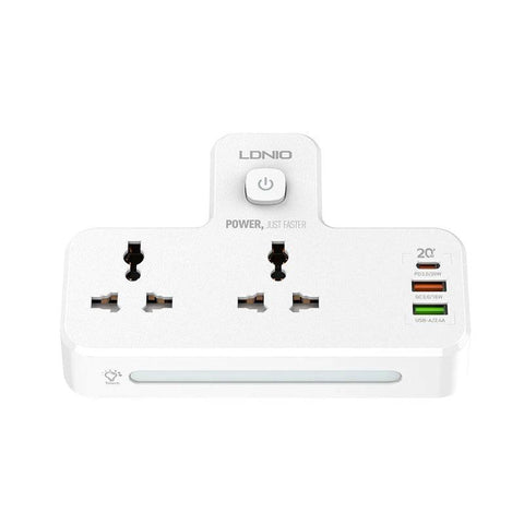 Ldnio 6 in 1 Power socket - 2 Way / USB-C / Night lamp / White Ldnio