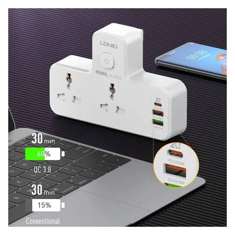 Ldnio 6 in 1 Power socket - 2 Way / USB-C / Night lamp / White Ldnio