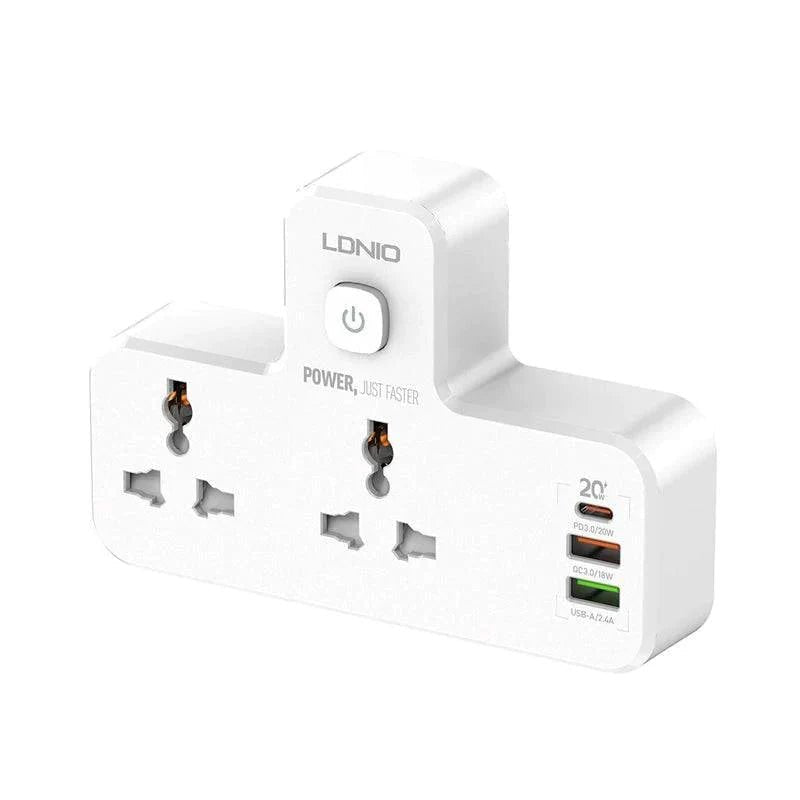 Ldnio 6 in 1 Power socket - 2 Way / USB-C / Night lamp / White Ldnio
