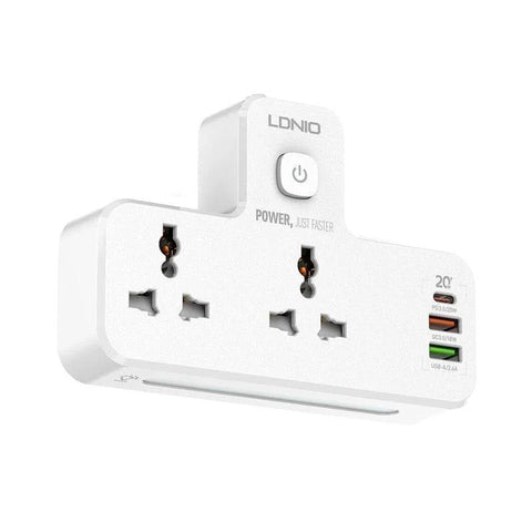 Ldnio 6 in 1 Power socket - 2 Way / USB-C / Night lamp / White Ldnio