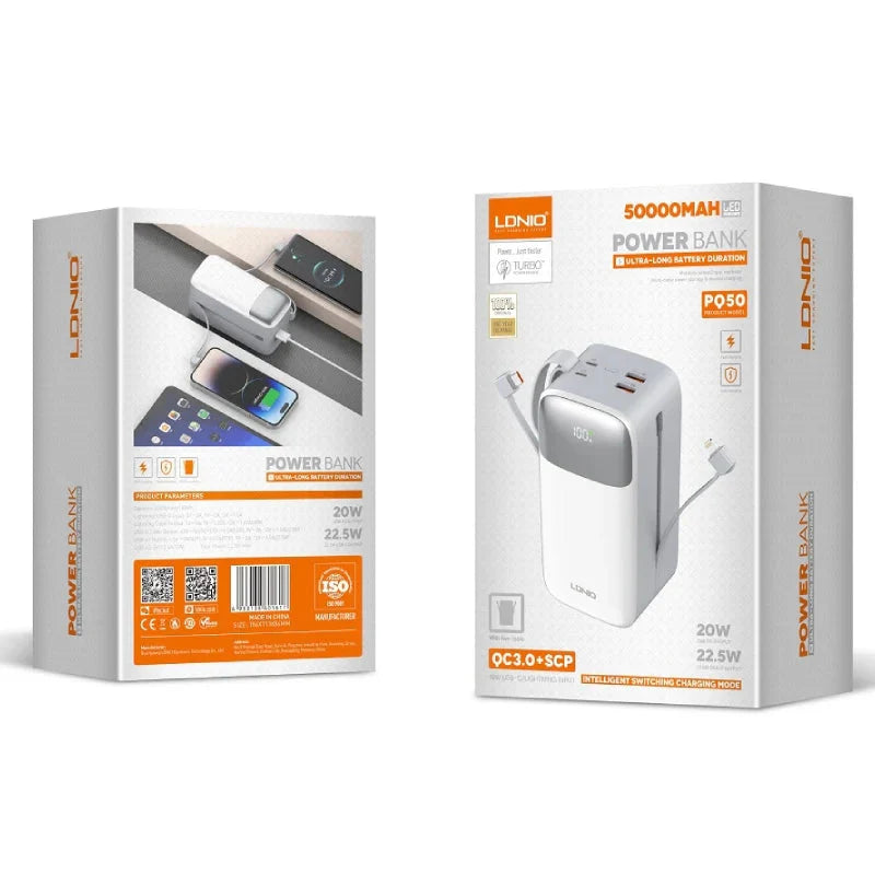 Ldnio PQ50 Fast Charging Power Bank - 50,000mAh / 22.5W / White Ldnio