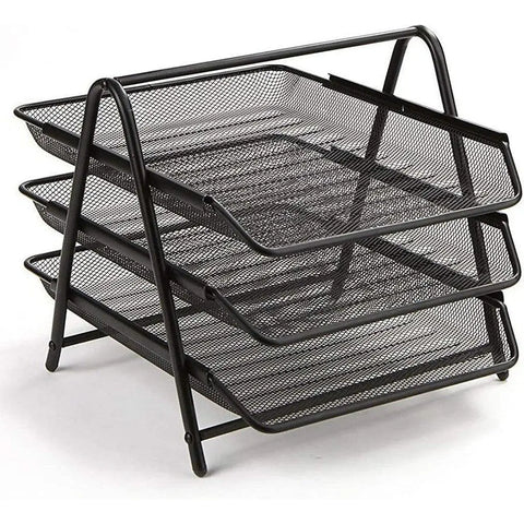 Letter Tray Metal 3 Tier Silver/Black ColorWaves
