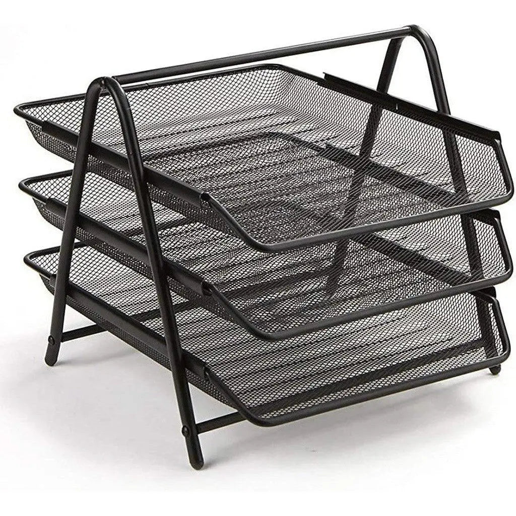 Letter Tray Metal 3 Tier Silver/Black ColorWaves