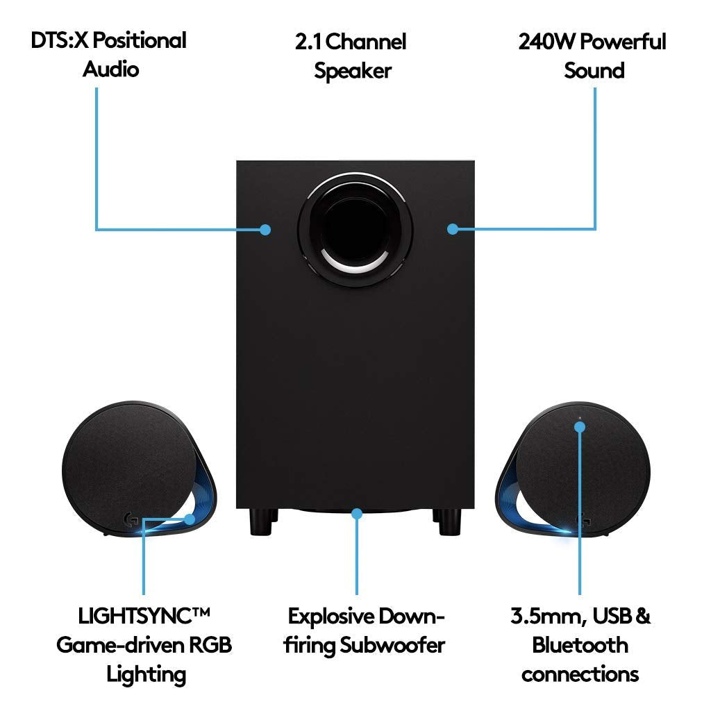 Logitech G560 Lightsync PC Gaming Speakers - USB / 3.5mm / Bluetooth / Black Logitech