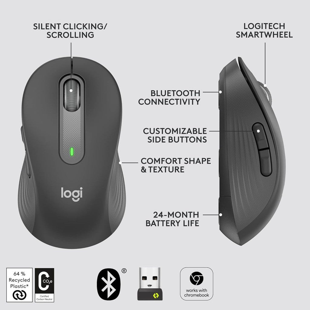 Logitech M650 Signature Wireless Mouse - Large / Graphite Logitech