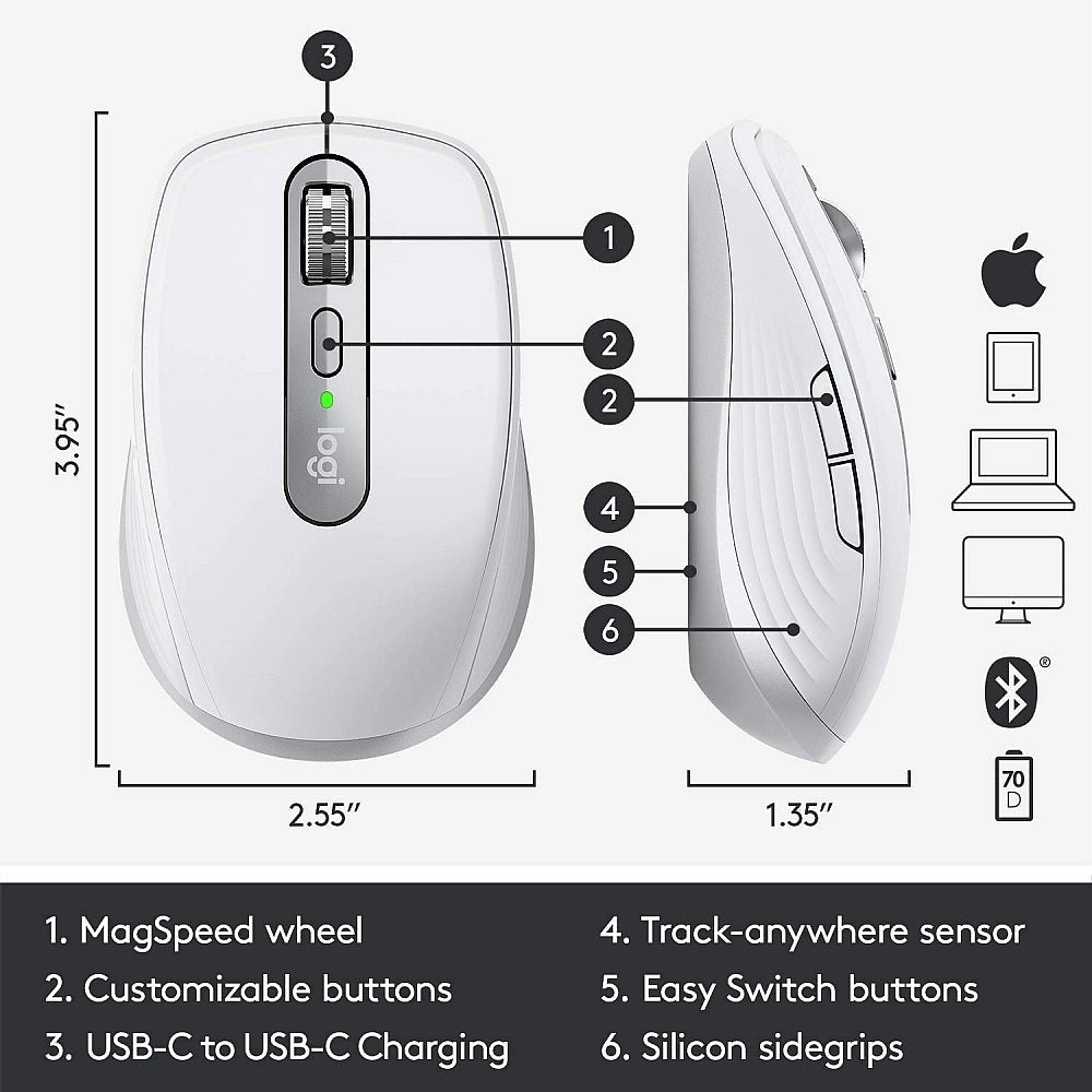 Logitech MX Anywhere 3s Bluetooth Mouse - Pale Grey Logitech