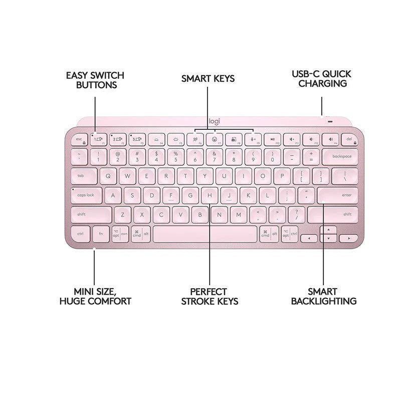 Logitech MX Keys Mini Bluetooth Illuminated Keyboard, English - Rose Pink Logitech