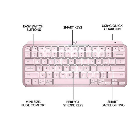 Logitech MX Keys Mini Bluetooth Illuminated Keyboard, English - Rose Pink Logitech