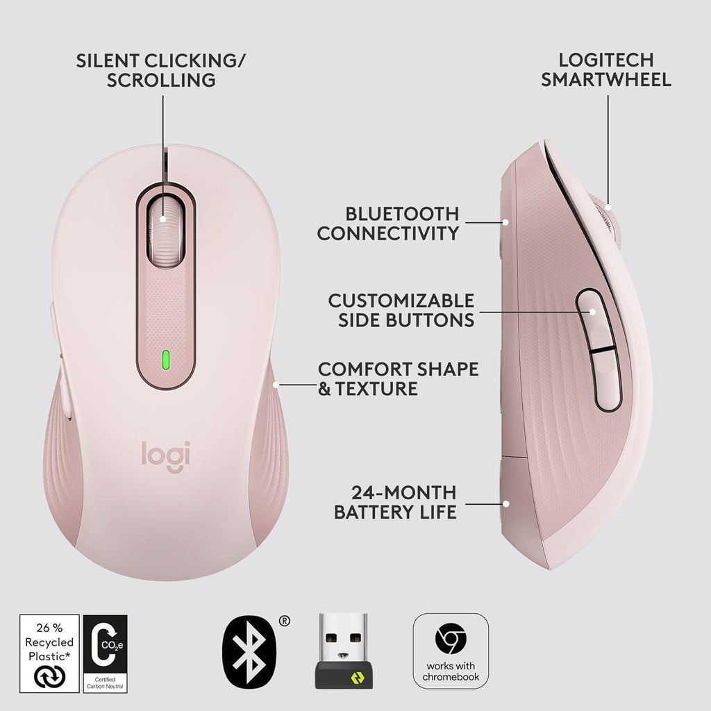 Logitech Signature M650 Wireless BT Mouse (Sixe-S/M)- Rose Logitech