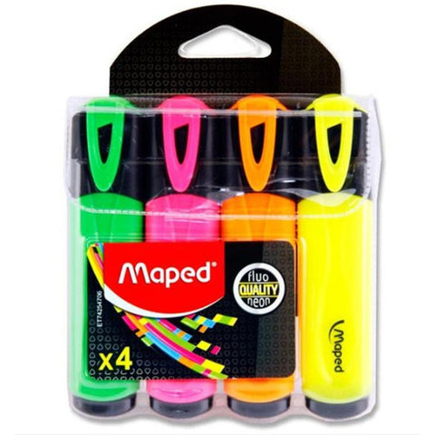 Maped Fluo Quality Neon Highlighters Markers Ergo 4 Pack ColorWaves