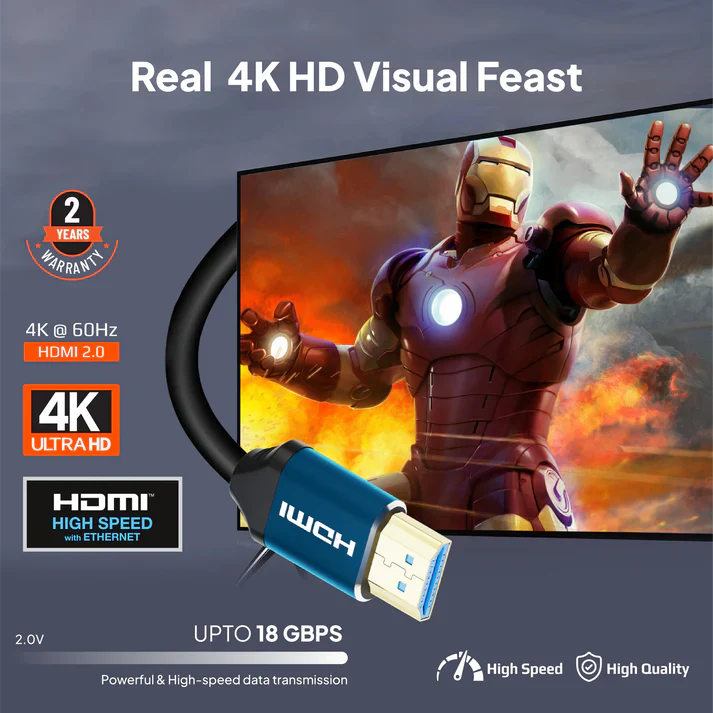 Mowsil HDMI 2.0 Cable 4K@60Hz Ultra HD 18Gbps High Speed HDR 3D Gold-Plated  1 mtr Mowsil