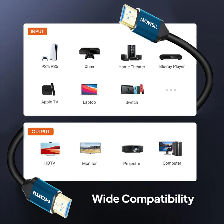 Mowsil HDMI 2.0 Cable 4K@60Hz Ultra HD 18Gbps High Speed HDR 3D Gold-Plated TV PC PS5 Monitor 3-mtr Mowsil