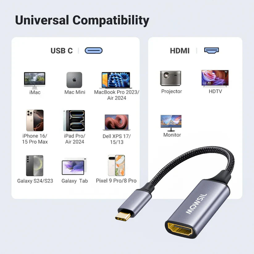 Mowsil USB-C to HDMI Adapter 4K@60Hz Aluminum Alloy High-Speed Converter Mowsil