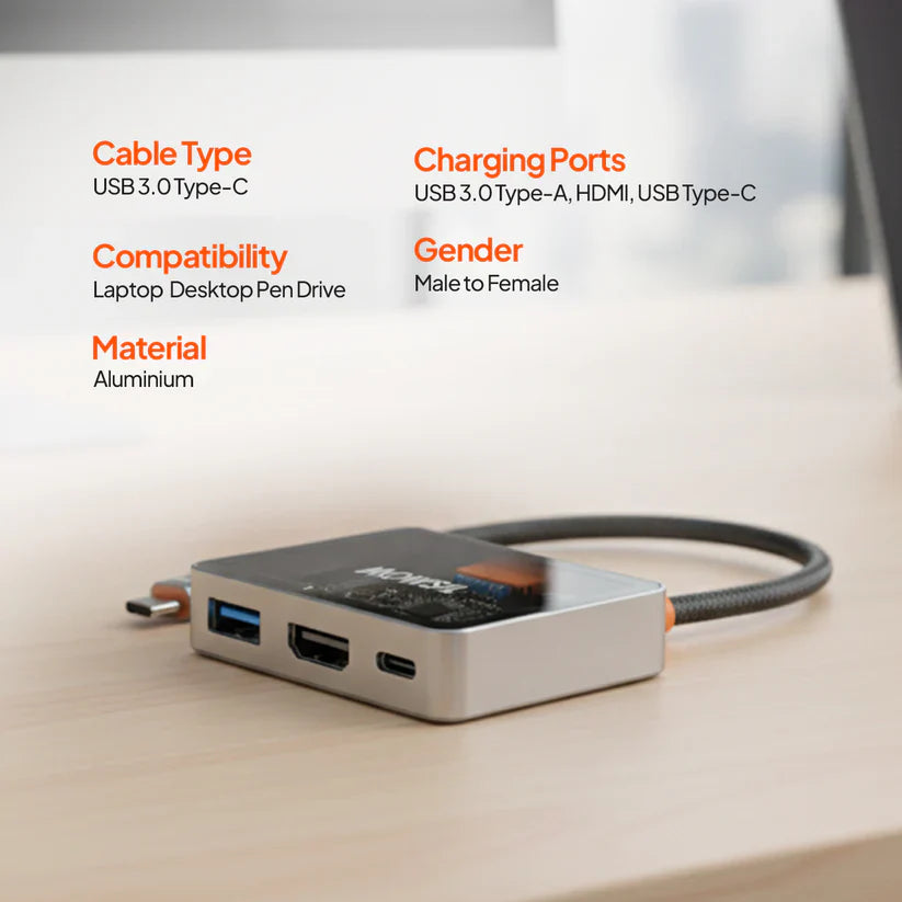 Mowsil USB-C to HDMI Multiport Adapter – 4K@60Hz, USB-A 5Gbps & 100W PD, Zinc Alloy 3-in-1 Dock for MacBook Mowsil