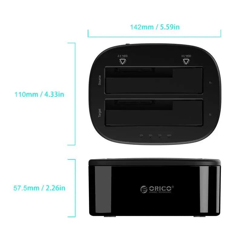 ORICO 2.5 / 3.5 inch 2 Bay USB3.0 1 to 1 Clone Hard Drive Dock ColorWaves