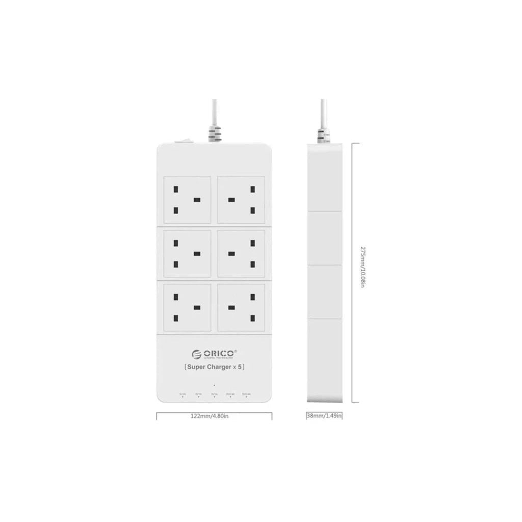 ORICO 6 Ac Outlet Surge Protector With 5 USB Charging Port - White ColorWaves