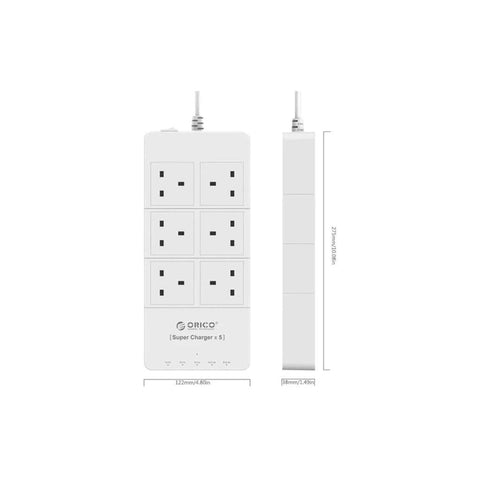 ORICO 6 Ac Outlet Surge Protector With 5 USB Charging Port - White ColorWaves