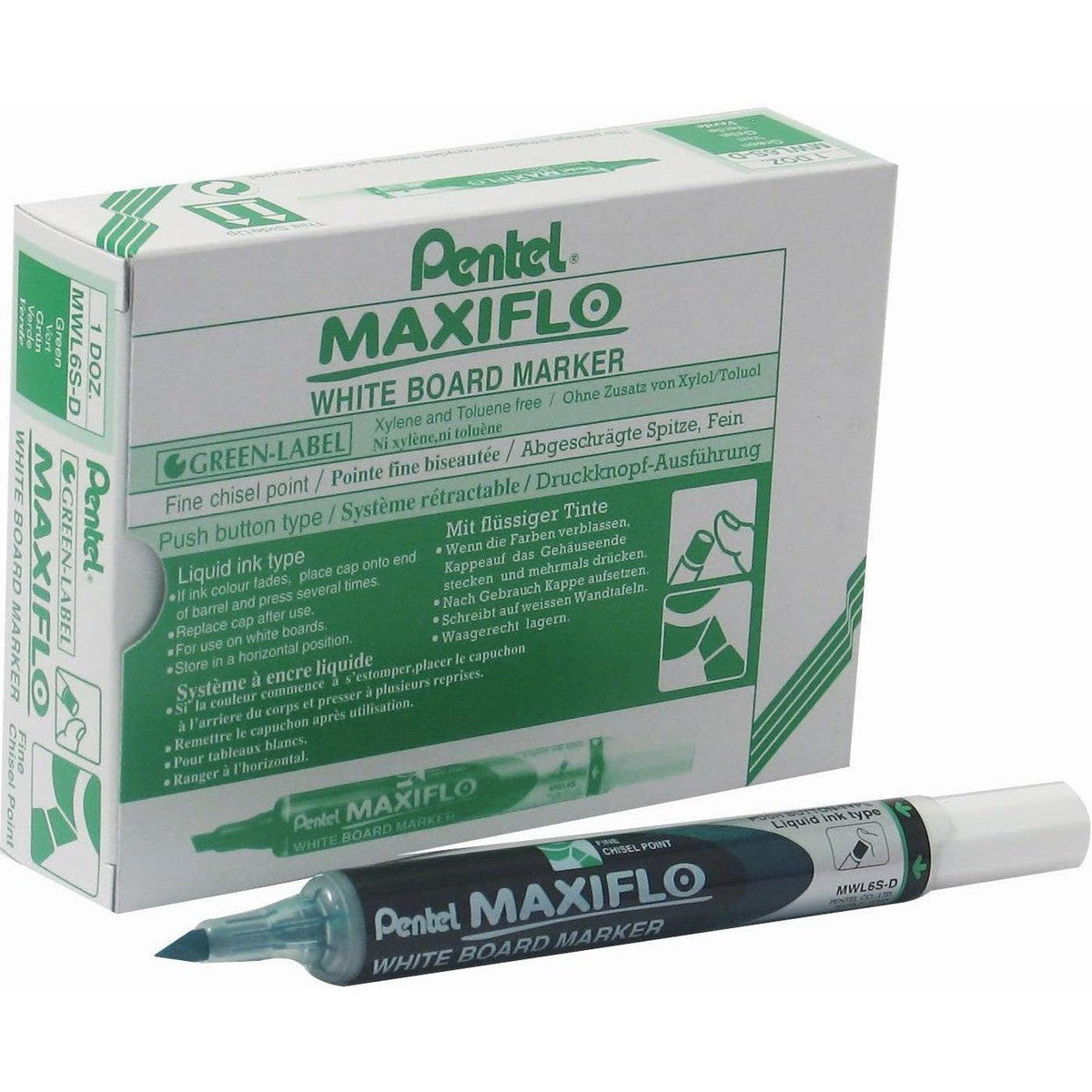 Pentel Maxiflo White Board Chisel Tip Marker (Pack Of 12) ColorWaves