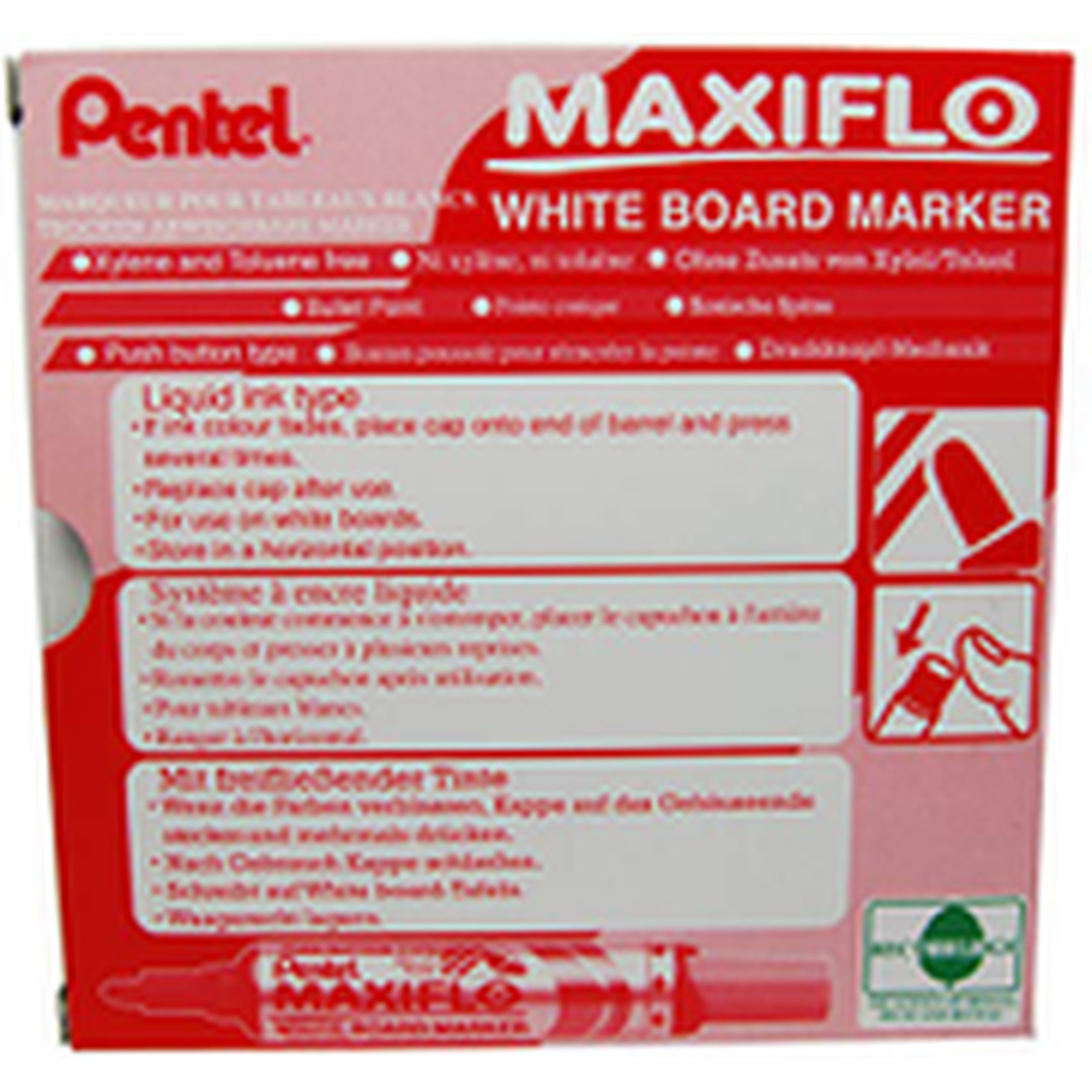 Pentel Maxiflo White Board Chisel Tip Marker (Pack Of 12) ColorWaves