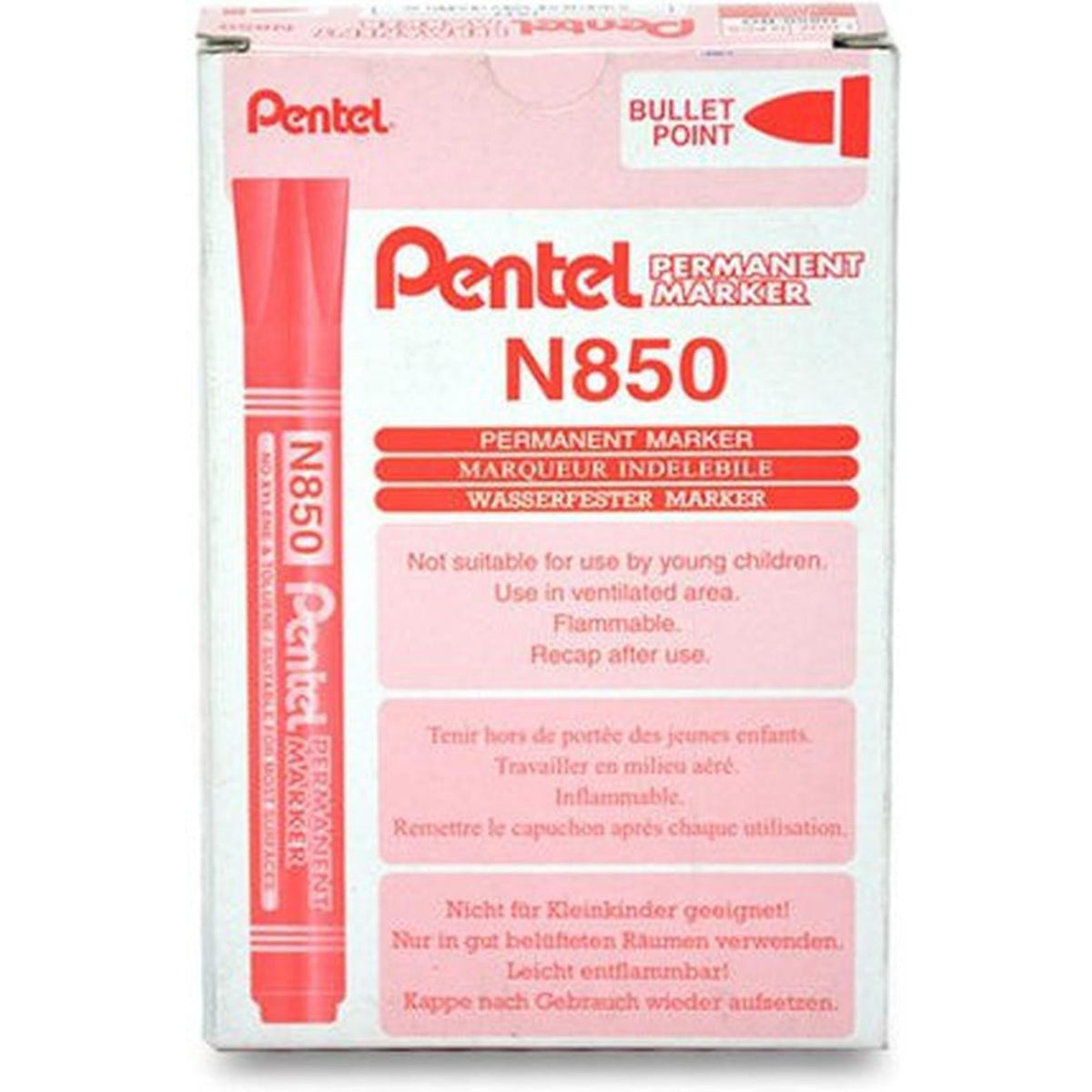 Pentel N850 Permanent Marker Bullet Tip 12Pcs/Pkt ColorWaves