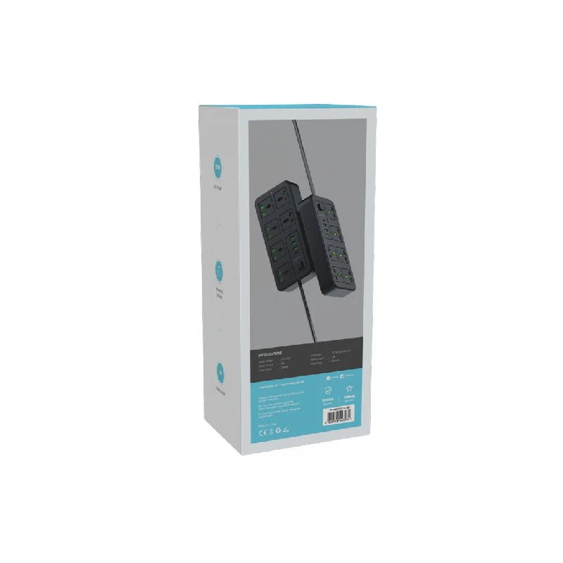 Porodo Blue 6 Universal Sockets Power Strip - 3 Meter / Black ColorWaves