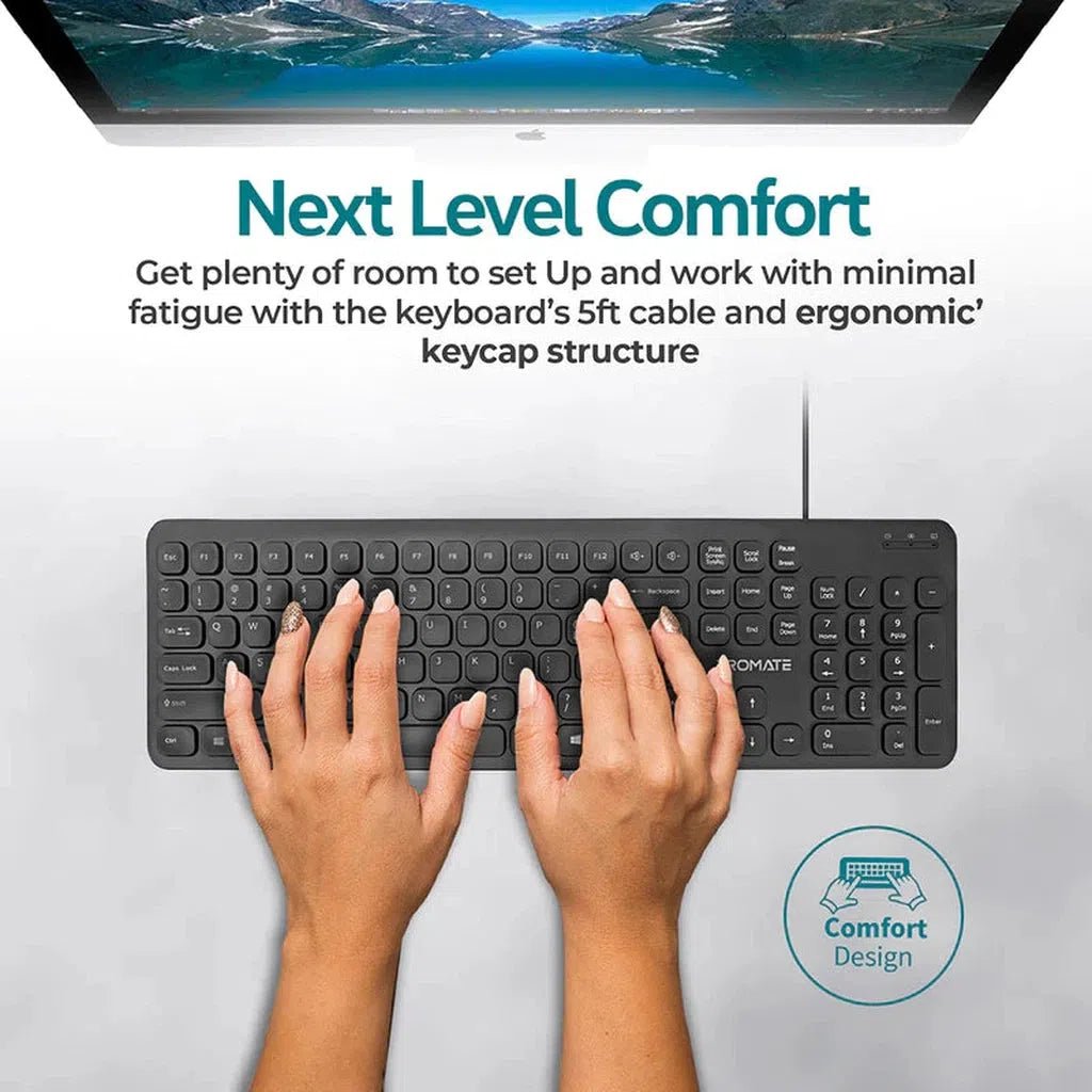 Promate Ultra-Slim Quiet Key Wired Keyboard ColorWaves