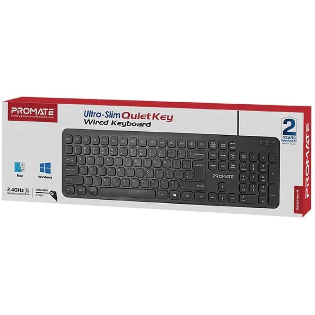 Promate Ultra-Slim Quiet Key Wired Keyboard ColorWaves