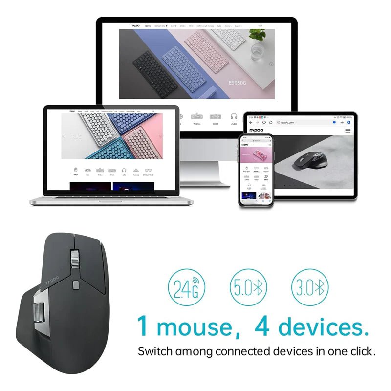 Rapoo MT760L Multi Mode Wireless Mouse - 2.4 GHz / 4000 DPI / Bluetooth - Light Black ColorWaves