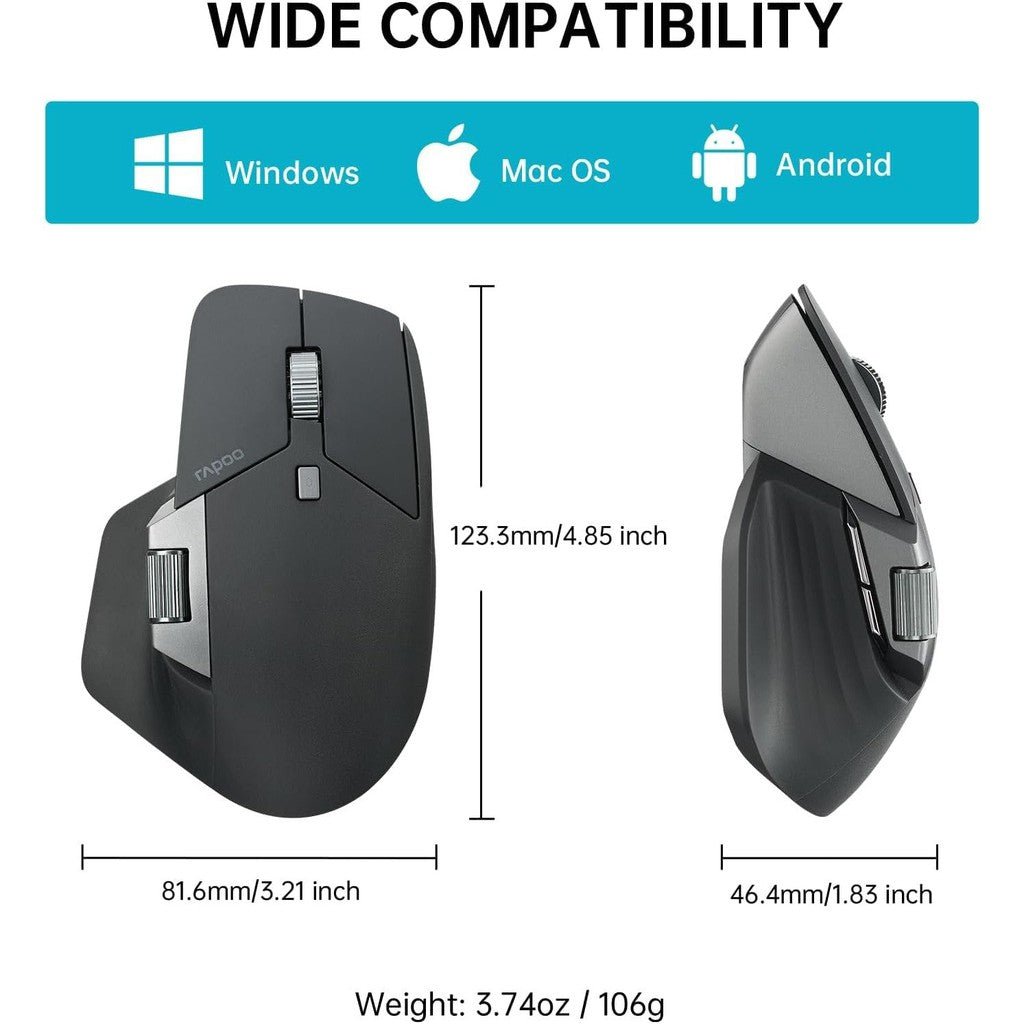 Rapoo MT760L Multi Mode Wireless Mouse - 2.4 GHz / 4000 DPI / Bluetooth - Light Black ColorWaves
