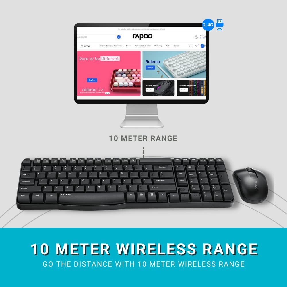 Rapoo X1800S Wireless Multimedia Keyboard & Optical Mouse AR - Black ColorWaves