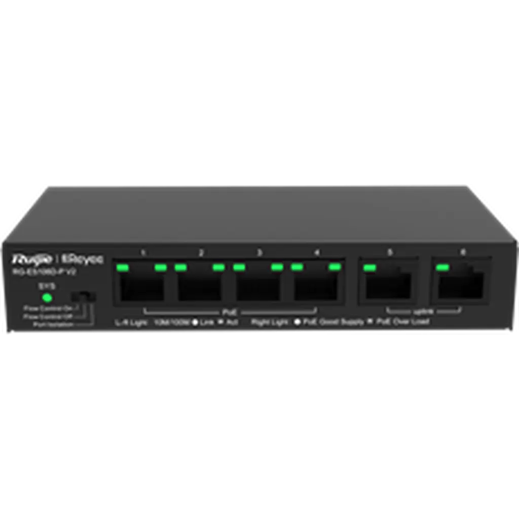 Reyee 6-Port 10/100Mbps Desktop Unmanaged Poe Switch Rg-Es106D-P Ruijie