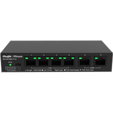 Reyee 6-Port 10/100Mbps Desktop Unmanaged Poe Switch Rg-Es106D-P Ruijie