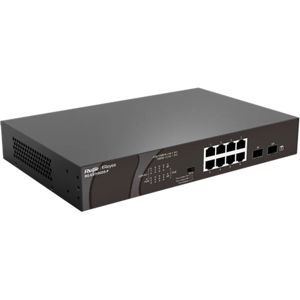 Reyee 8-Port 10/100/1000Mbps Unmanaged Poe + 2 Sfp Ports Switch Rg-Es110Gds-P Ruijie