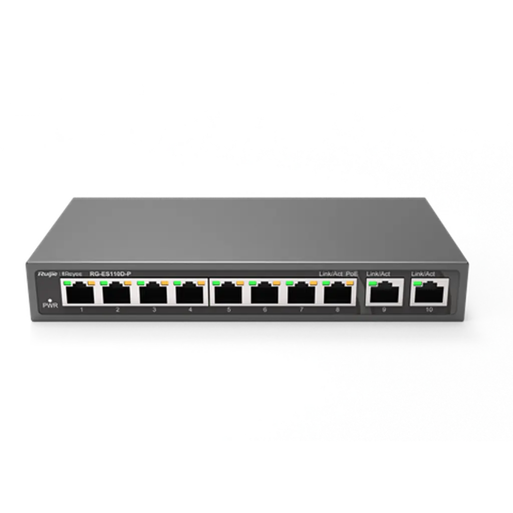 Reyee 8-Port 10/100Mbps Desktop Unmanaged Poe Switch Rg-Es110D-P Ruijie