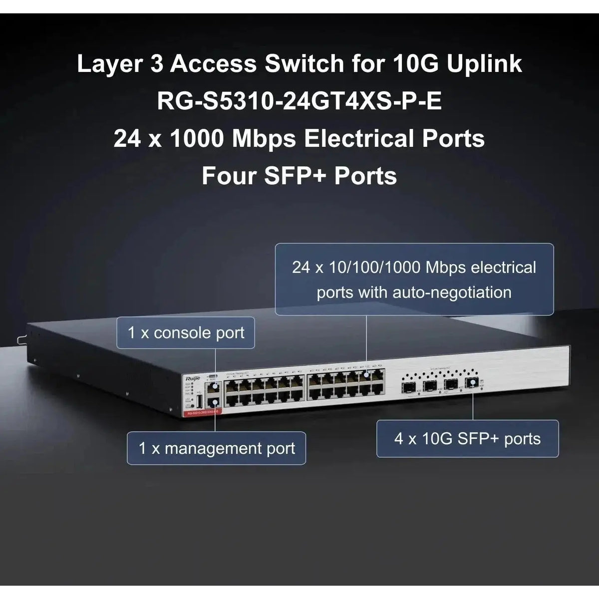 Ruijie 24×10/100/1000Base-T Support Poe+, 4 X 1G/10G Sfp+ Port Rg-S5310-24Gt4Xs-P-E Switches Ruijie