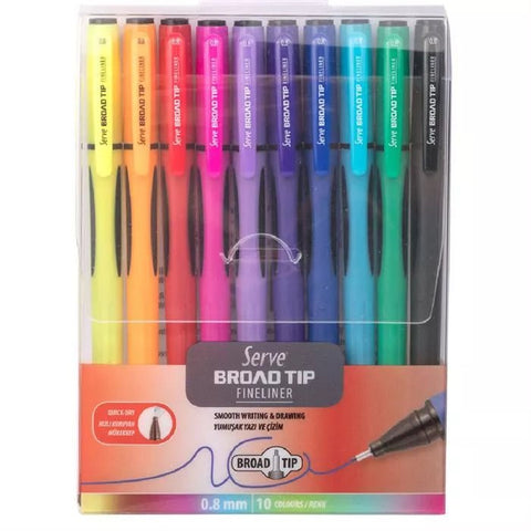 SERVE BROAD TIP FINELINER 08MM IN 10 PCS PET POUCH ColorWaves